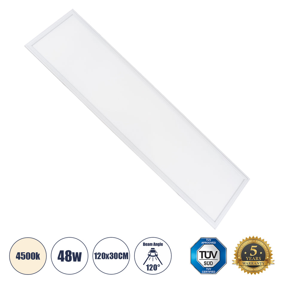 GLOBOSTAR® PANELETI 60213 Χωνευτό Panel Οροφής 120x30 LED 48W 4560lm 120° UGR<19 AC 220-240V IP20 Φυσικό Λευκό 4500K - Lumileds SMD Chip & TÜV SÜD Driver - Λευκό Γαλακτερό - Μ120 x Π30 x Υ1.5cm / Q116 x 26cm - 5 Χρόνια Εγγύηση