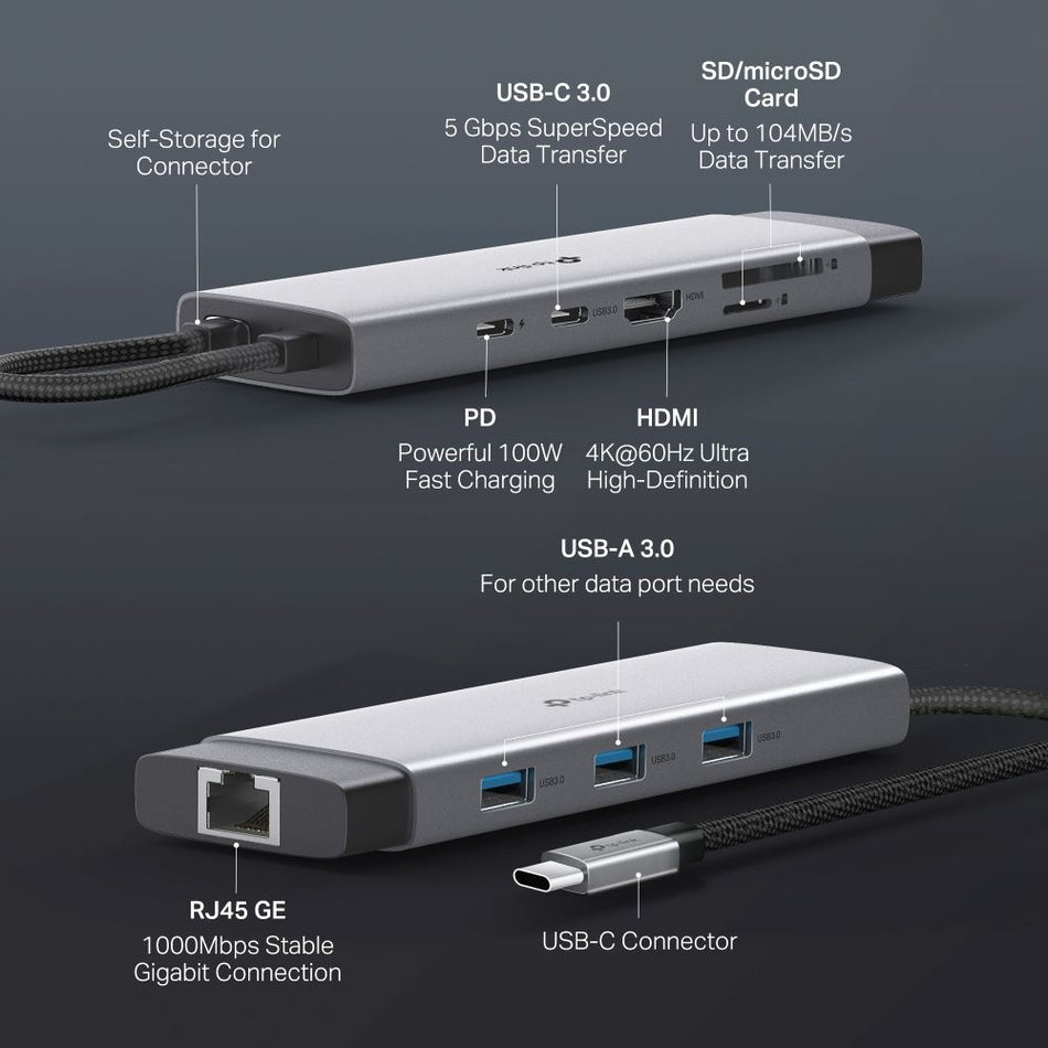 TP-Link USB-C Docking Station UH9120C με HDMI 4K PD Ethernet Γκρι