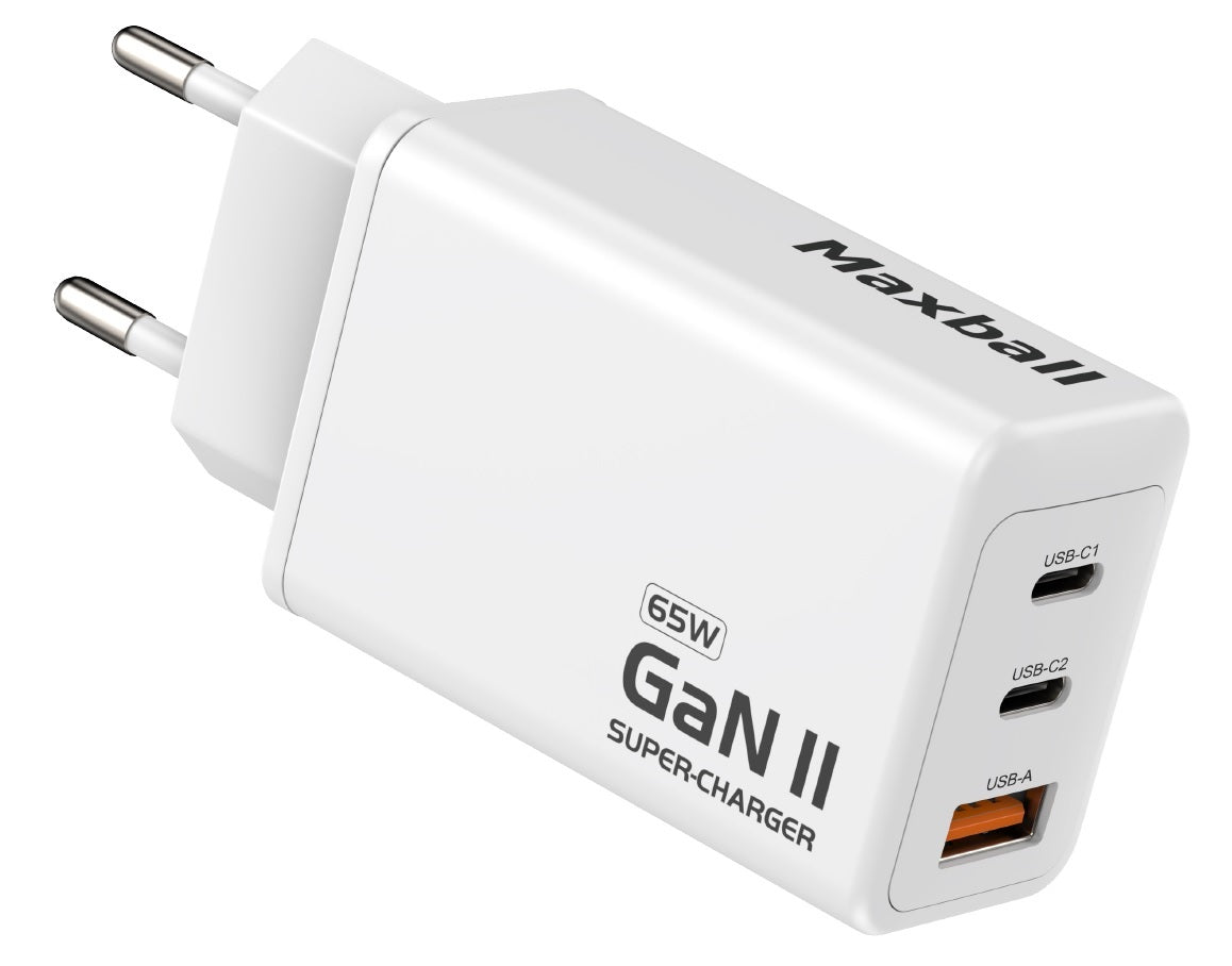 MAXBALL Charger T826 GaN II 3-Ports USB 65W White (Laptop / Tablet / Smartphone)