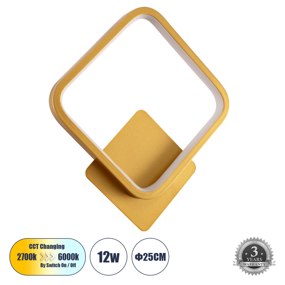 GLOBOSTAR® LENA 61081 Μοντέρνο Φωτιστικό Τοίχου - Απλίκα LED 12W 1440lm 300° AC 220-240V IP20 Ρυθμιζόμενο Λευκό CCT με On/Off 2700K/4500K/6000K - Lumileds SMD Chip - Χρυσό Βούρτσας - Μ25 x Π5.5 x Υ29.5cm - 3 Χρόνια Εγγύηση