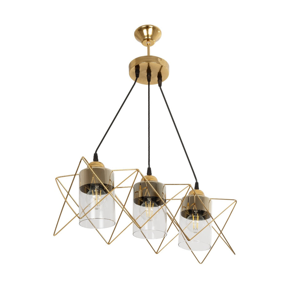 GLOBOSTAR® PLEX 202-0036 Μοντέρνο Κρεμαστό Φωτιστικό Οροφής με Ντουί 3 x E27 AC 220-240V IP20 - Χρυσό & Διάφανο - Μ56 x Π17 x Υ24cm