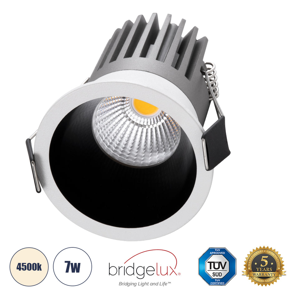 GLOBOSTAR® MICRO-B 60240 Χωνευτό Downlight Σποτ LED 7W 910lm 38° AC 220-240V IP20 Φυσικό Λευκό 4500K - Bridgelux COB Chip & TÜV SÜD Driver - Λευκό & Μαύρο Ματ - Μ6 x Π6 x Υ7.8cm / Q5cm - 5 Χρόνια Εγγύηση