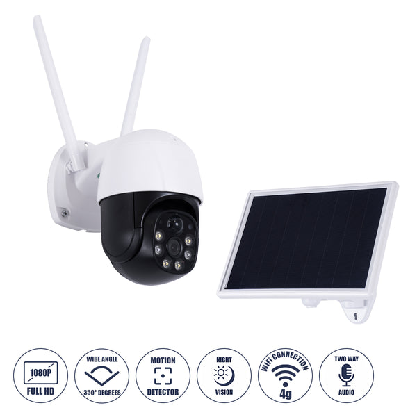 86056 Αυτόνομη Ηλιακή IP Camera 1080P 2MP 4G SIM CARD WiFi 350° Μοιρών - 3200mAh - Φωτοβολταϊκό Πάνελ - Νυχτερινή Όραση με LED IR - Ανιχνευτή Κίνησης - Νυχτερινή Λήψη - Αδιάβροχη IP66 - Λευκό