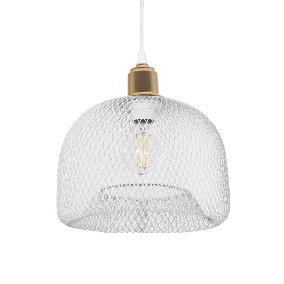 GLOBOSTAR® GLOZIA 201-0017 Μοντέρνο Κρεμαστό Φωτιστικό Οροφής με Ντουί 1 x E27 AC 220-240V IP20 - Λευκό & Χρυσό - Μ25 x Π25 x Υ26cm