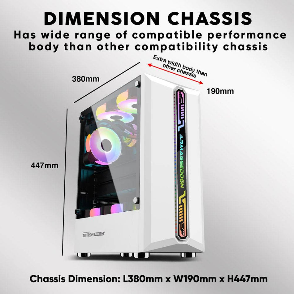 Armaggeddon Gaming Pc Case With 3 Argb Fans Tritron Pro 300 White