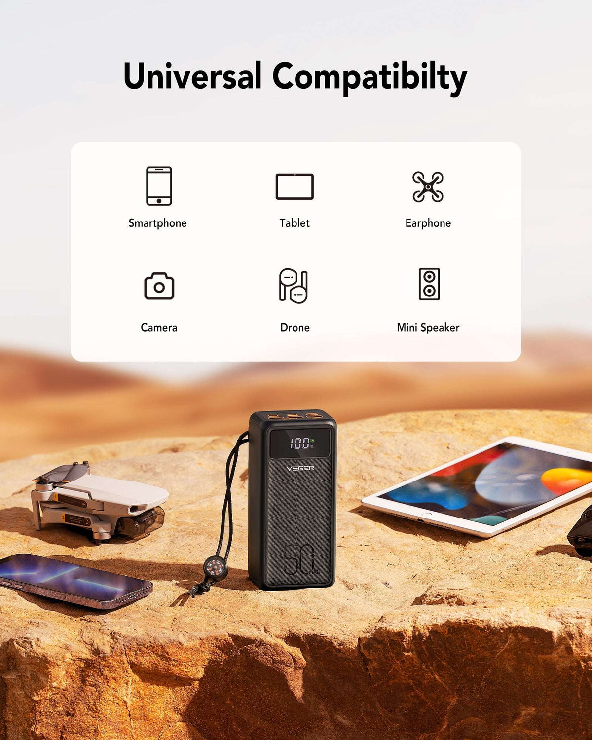 Veger W5001 Tank Lite Power Bank 50000mAh 22.5W, 3 USB-A Ports & USB-C Port Power Delivery