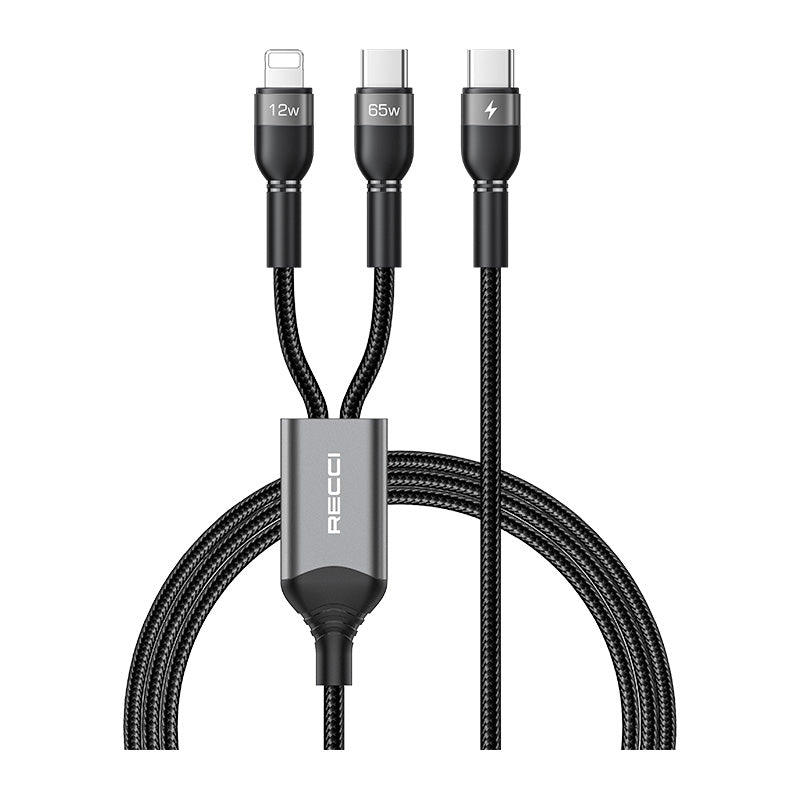 Recci RTC-T16 Cable 2-in-1 Type-C to USB-C & Lightning 1.2M - Black