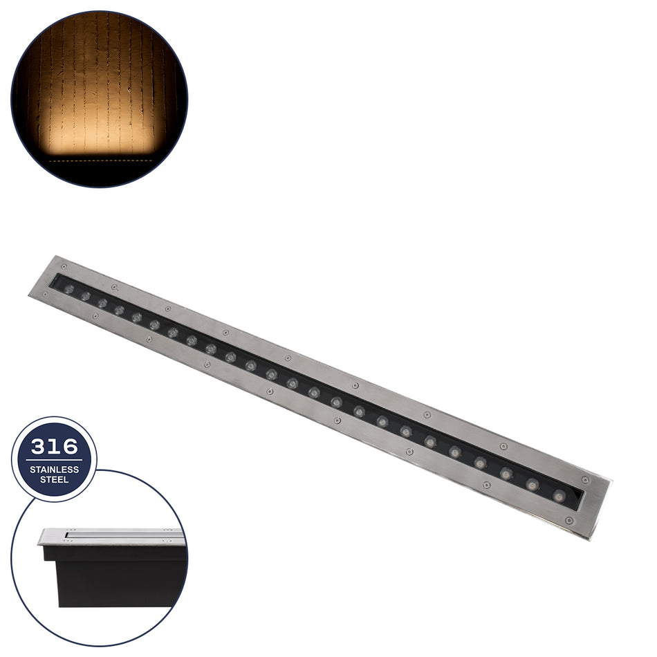 GLOBOSTAR® UNDERGROUND-REMVI 90194 Χωνευτή Μπάρα Φωτισμού Wall Washer LED 24W 2160lm 10° DC 24V Αδιάβροχο IP68 Θερμό Λευκό 2700K Dimmable - Ανοξείδωτο Ατσάλι 304 - Μ100 x Π9 x Υ7.2cm / Μ98.2 x Π7.6cm - 3 Χρόνια Εγγύηση
