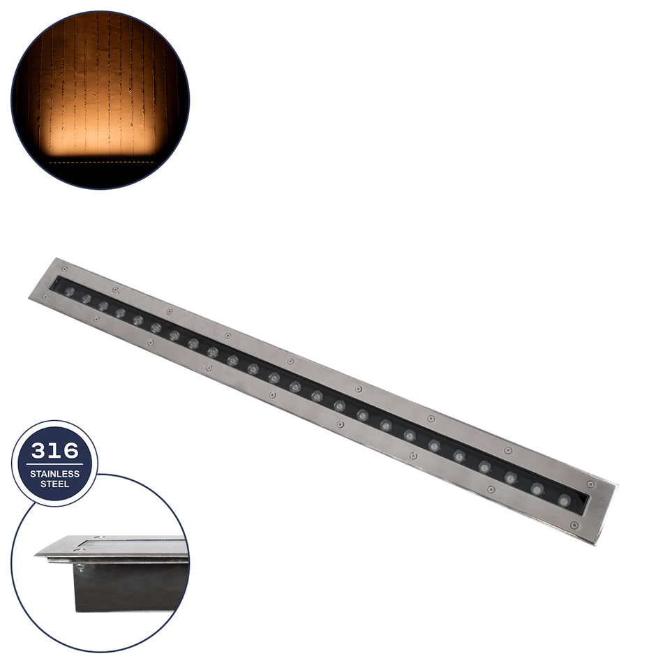 GLOBOSTAR® UNDERGROUND-REMVI 90194-Y Χωνευτό Φωτιστικό Wall Washer Δαπέδου LED 18W 1440lm 10° DC 24V Αδιάβροχο IP68 2200K Dimmable - Ανοξείδωτο Ατσάλι 304 - Μ100 x Π9 x Υ7.2cm / Μ98.2 x Π7.6cm - 3 Χρόνια Εγγύηση
