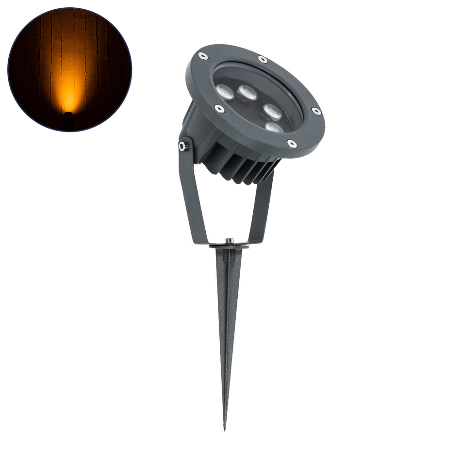 GLOBOSTAR® TREETZINA 90353 Φωτιστικό Σποτ για Φυτά - Δέντρα με Βάση Κήπου / Καρφωτό LED 6W 510lm 10° DC 24V Αδιάβροχο IP65 Ultra Θερμό Λευκό 2200K Dimmable - Bridgelux SMD Chip - Γκρι Ανθρακί - Μ14 x Π12.5 x Υ12.5cm - 3 Χρόνια Εγγύηση