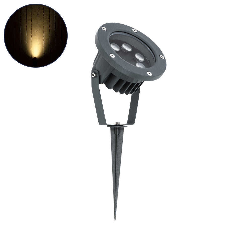 GLOBOSTAR® TREETZINA 90354 Φωτιστικό Σποτ για Φυτά - Δέντρα με Βάση Κήπου / Καρφωτό LED 6W 660lm 10° DC 24V Αδιάβροχο IP65 Θερμό Λευκό 2700K Dimmable - Bridgelux SMD Chip - Γκρι Ανθρακί - Μ14 x Π12.5 x Υ12.5cm - 3 Χρόνια Εγγύηση