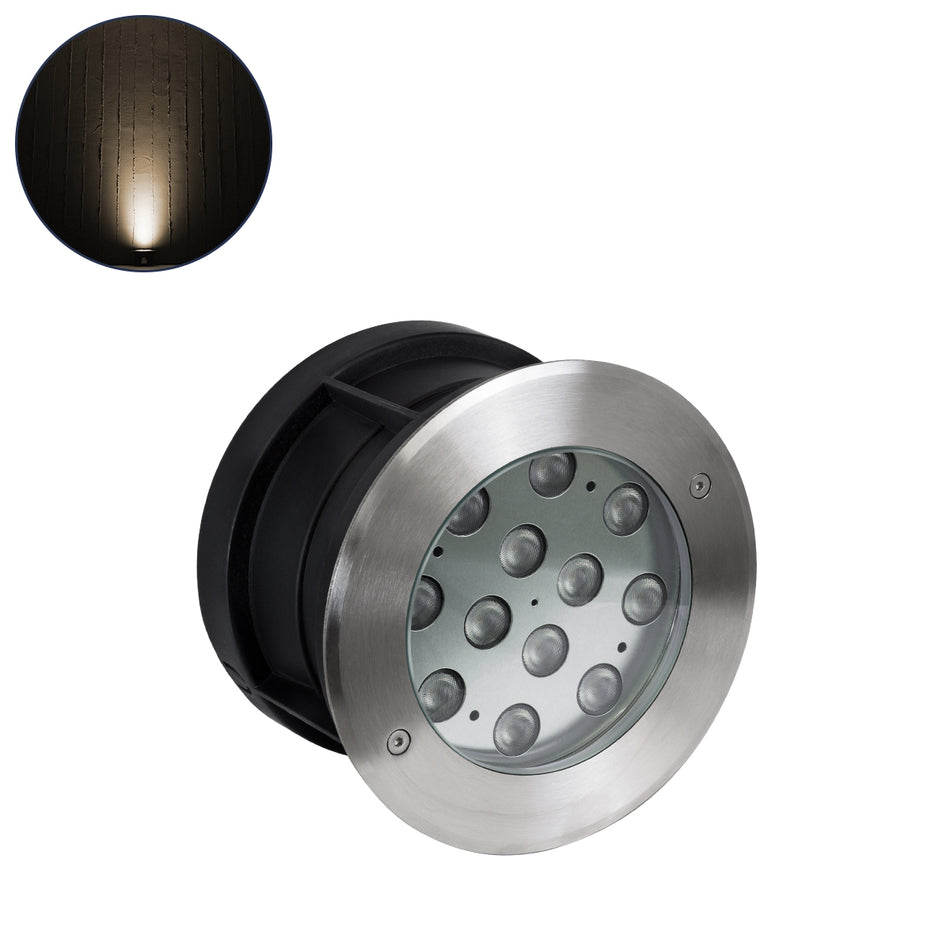 GLOBOSTAR® UNDERWATERTUNI 90420 Υποβρύχιο Χωνευτό Σποτ για Σιντριβάνια/Πισίνες LED 12W 1080lm 30° DC 24V Αδιάβροχο IP68 Θερμό Λευκό 2700K Dimmable - Bridgelux SMD Chip - Ανοξείδωτο Ατσάλι 304 - Μ18 x Π18 x Υ11cm / Q17.5cm - 3 Χρόνια Εγγύηση