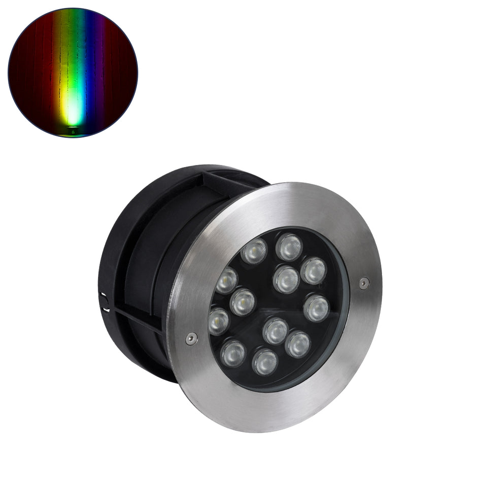 GLOBOSTAR® UNDERWATERTUNI 90422 Υποβρύχιο Χωνευτό Σποτ για Σιντριβάνια/Πισίνες LED 12W 1200lm 30° DC 24V Αδιάβροχο IP68 Πολύχρωμο RGBW Dimmable DMX512 - Bridgelux SMD Chip - Ανοξείδωτο Ατσάλι 304 - Μ18 x Π18 x Υ11cm - Q17.5 - 3 Χρόνια Εγγύηση
