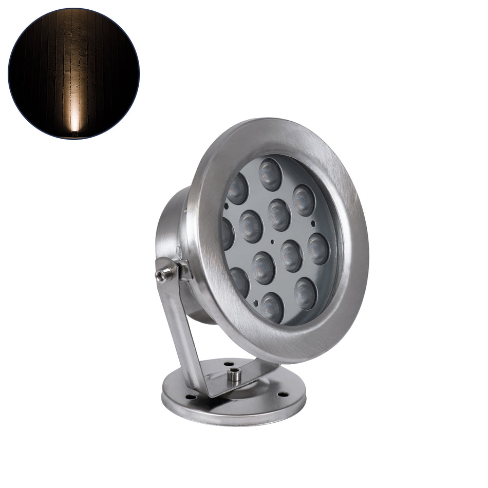 GLOBOSTAR® UNDERWATER-DENIS 90429 Υποβρύχιος Προβολέας Σποτ για Σιντριβάνια/Πισίνες LED 12W 1080lm 30° DC 24V Αδιάβροχο IP68 Θερμό Λευκό 2700K Dimmable - Ανοξείδωτο Ατσάλι 304 - Μ14.5 x Π7 x Υ17cm - 3 Χρόνια Εγγύηση
