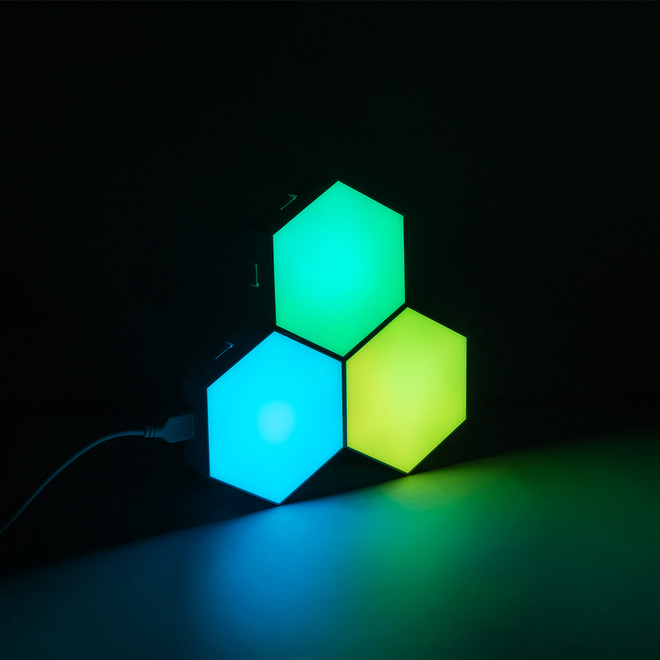 GloboStar® DIGIOCTA 90447 Σετ 3 Ψηφιακων LED RGB Φωτιστικών Κυψελών με Ψηφιακό Controller με WiFi Smart APP & Ασύρματο Χειριστήριο RF 2.4Ghz - LED SMD 5050 4.5W/Σετ 42PIXEL/Σετ 360lm/Σετ 120° DC 5V με USB 2.0 IP20 Πολύχρωμο RGB - Dimmable - Μ10.5 x Π10...