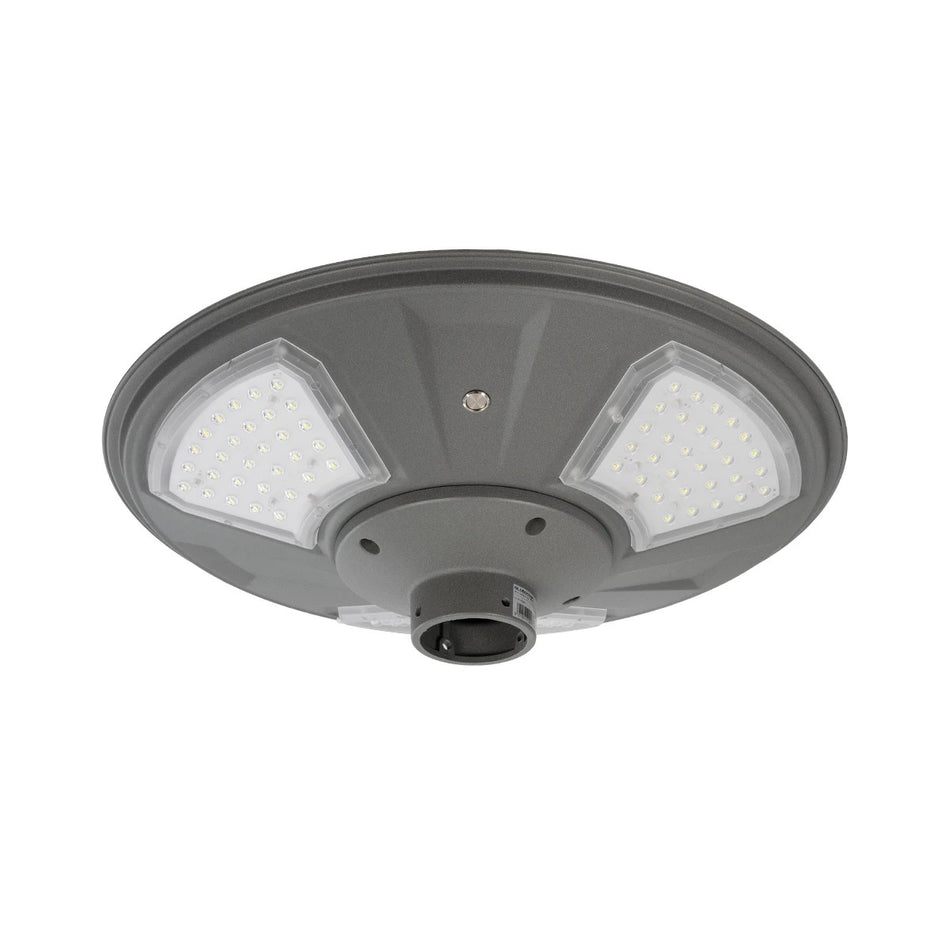 PARK 90500 Lampe à tête de mât LED 20W 900lm 120° pour place/parc avec panneau photovoltaïque intégré 6V 20W et batterie rechargeable Li-ion 3.2V 25000mAh avec capteur jour-nuit étanche IP65 Blanc froid 6000K - Gris Anthracite - L50 x l50 x...