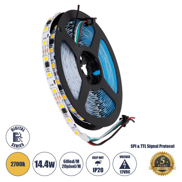 Bandă SMD cu LED digital 5050 14.4W/m 60led/m 20Pixel/M SPI/TTL Protocol IC