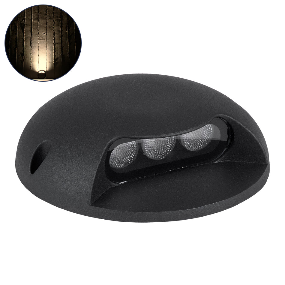 GLOBOSTAR® STEPLUNA 90616 Φωτιστικό Σκαλοπατιού / Διαδρόμου LED 3W 330lm 10° DC 24V Αδιάβροχο IP65 Θερμό Λευκό 2700K Dimmable - Bridgelux SMD Chip - Μαύρο Ματ - Μ12 x Π12 x Υ3cm - 3 Χρόνια Εγγύηση