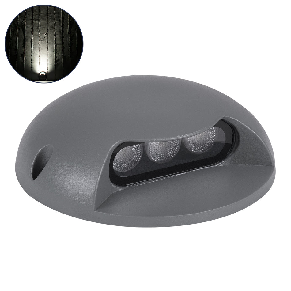 GLOBOSTAR® STEPLUNA 90623 Φωτιστικό Σκαλοπατιού / Διαδρόμου LED 3W 345lm 10° DC 24V Αδιάβροχο IP65 Φυσικό Λευκό 4500K Dimmable - Bridgelux SMD Chip - Γκρι Ανθρακί - Μ12 x Π12 x Υ3cm - 3 Χρόνια Εγγύηση