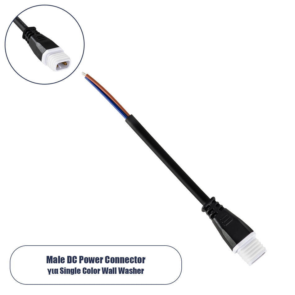 GLOBOSTAR® WWCONNECTOR 90703 2 Pin Σύνδεσμος Τροφοδοσίας για Wall Washers & Προβολείς με Είσοδο 2 x 0.5mm2 & Έξοδο 1 x Αρσενικό Βύσμα Αδιάβροχο IP65 - Μαύρο - Μ11 x Π2 x Υ1.2cm