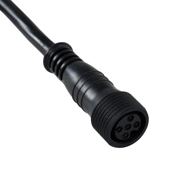 90707 Stromanschluss T für Wandfluter und Flutlichter IP65 – 2 Kabel +/- zu 5-poliger Stromanschlussbuchse und 5-poligem Stromanschlussstecker für mehrfarbiges RGB+RGBW