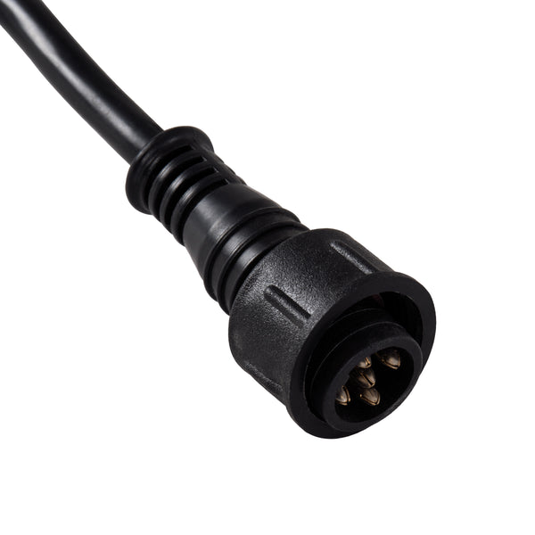 90707 Stromanschluss T für Wandfluter und Flutlichter IP65 – 2 Kabel +/- zu 5-poliger Stromanschlussbuchse und 5-poligem Stromanschlussstecker für mehrfarbiges RGB+RGBW