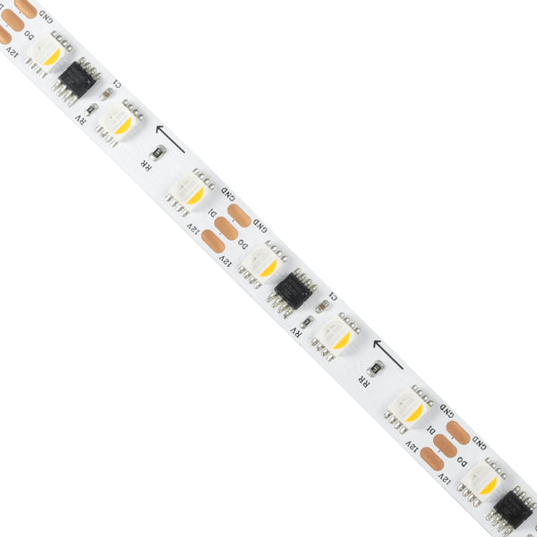 DIGIPRO Digitaler LED-Streifen SMD 5050 12 W/m – Protokoll-IC – 1200 lm/m 120° DC 12 V IP20 mehrfarbiges RGB+WW – dimmbar – weißes Gehäuse – 5-Meter-Paket – 5 Jahre Garantie 