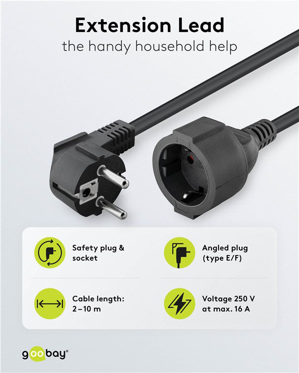 GOOBAY μπαλαντέζα προέκταση ρεύματος 94700, schuko, 3x 1.5mm², 2m, μαύρη
