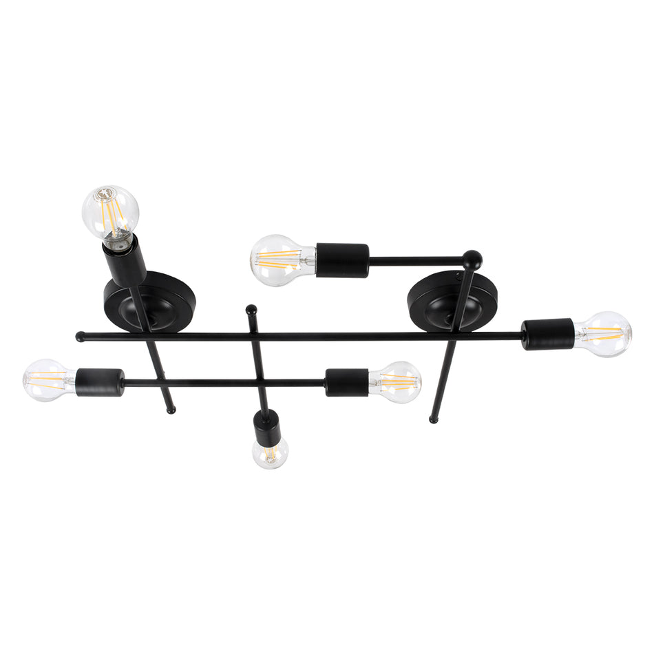 GLOBOSTAR® PIPING 00664-1 Vintage Φωτιστικό Οροφής με Ντουί 6 x E27 AC 220-240V IP20 - Μαύρο - Μ66 x Π9.5 x Υ49cm