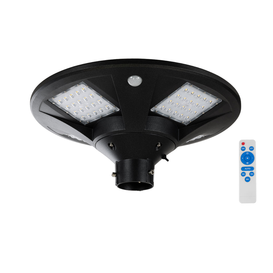 GLOBOSTAR® PARK 90501 Φωτιστικό Κεφαλής Post Top Πλατείας/Πάρκου/Κήπου με Ασύρματο Χειριστήριο LED 25W 550lm 120° με Ενσωματωμένο Φωτοβολταϊκό Panel 6V 20W & Επαναφορτιζόμενη Μπαταρία Li-ion 3.2V 12000mAh με Αισθητήρα Κίνησης-Ημέρας-Νύχτας Αδιάβροχο IP...