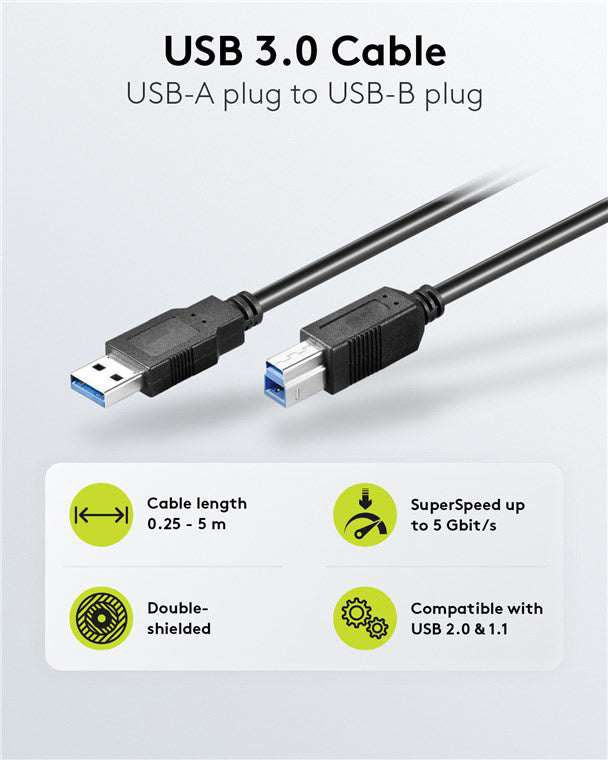 GOOBAY καλώδιο USB 3.0 σε USB Type B 95719, 1m, 5Gbps, μαύρο