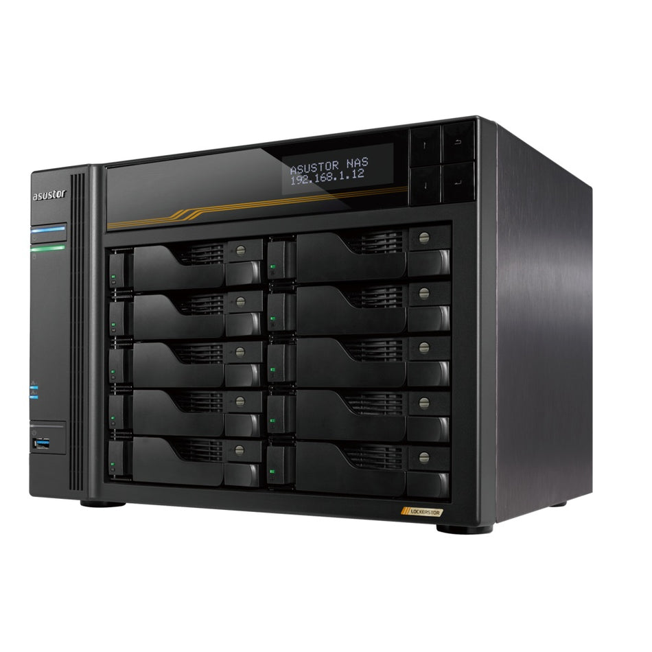 ASUSTOR NAS LOCKERSTOR 10 Gen3 AS6810T 10-BAY 3,5''/4x M.2 NVMe slots/AMD Ryzen Quad-Core/16GB DDR5/2x 10 GbE, 2x5GbE Port