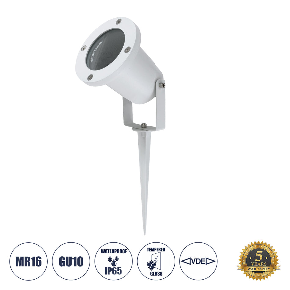 GloboStar® GARDELINI 61483 Καρφωτό Κινούμενο Φωτιστικό Σποτ Κήπου με Ντουί 1 x GU10 VDE Certified AC 220-240V Αδιάβροχο IP65 - Σώμα Αλουμινίου & Υψηλής Αντοχής Tempered Glass & Μ40cm VDE Καλώδιο Σύνδεσης - Φ10 x Υ30cm - Λευκό - 5 Χρόνια Εγγύηση
