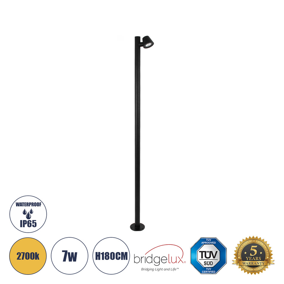 GloboStar® GARDENIA 60511 Φωτιστικό Κήπου - Πάρκου - Πλατείας - Κολωνάκι Αρχιτεκτονικού Φωτισμού Εξωτερικού Χώρου LED 7W 700lm 60° AC220-240V Αδιάβροχο IP65 - Σώμα Αλουμινίου & Tempered Glass - Μ15 x Π18 x Υ180cm - Θερμό Λευκό 2700K - Μαύρο - Bridgelux...