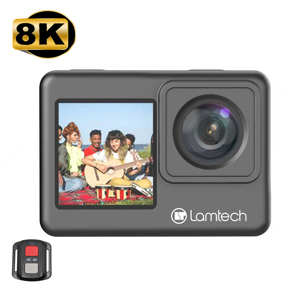 CAMÉRA D'ACTION WIFI À DOUBLE ÉCRAN LAMTECH 8K EIS AVEC TÉLÉCOMMANDE NOIRE