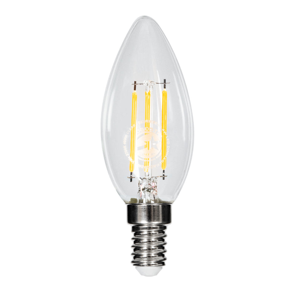 GLOBOSTAR® CANDLE 99001 Λάμπα Κεράκι E14 C35 LED 4W 400lm 360° AC 220-240V IP20 Θερμό Λευκό 2700K Dimmable - Long Filament Chip - Διάφανο - Μ3.5 x Π3.5 x Υ10.5cm - 3 Χρόνια Εγγύηση