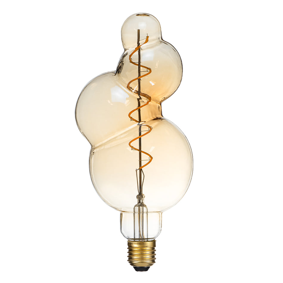 GLOBOSTAR® BUBBLES 99021 Λάμπα E27 BB100 LED 6W 420lm 360° AC 220-240V IP20 Ultra Θερμό Λευκό 2200K Dimmable - Soft S Spiral Filament Chip - Μελί - Μ10 x Π10 x Υ24cm - 3 Χρόνια Εγγύηση