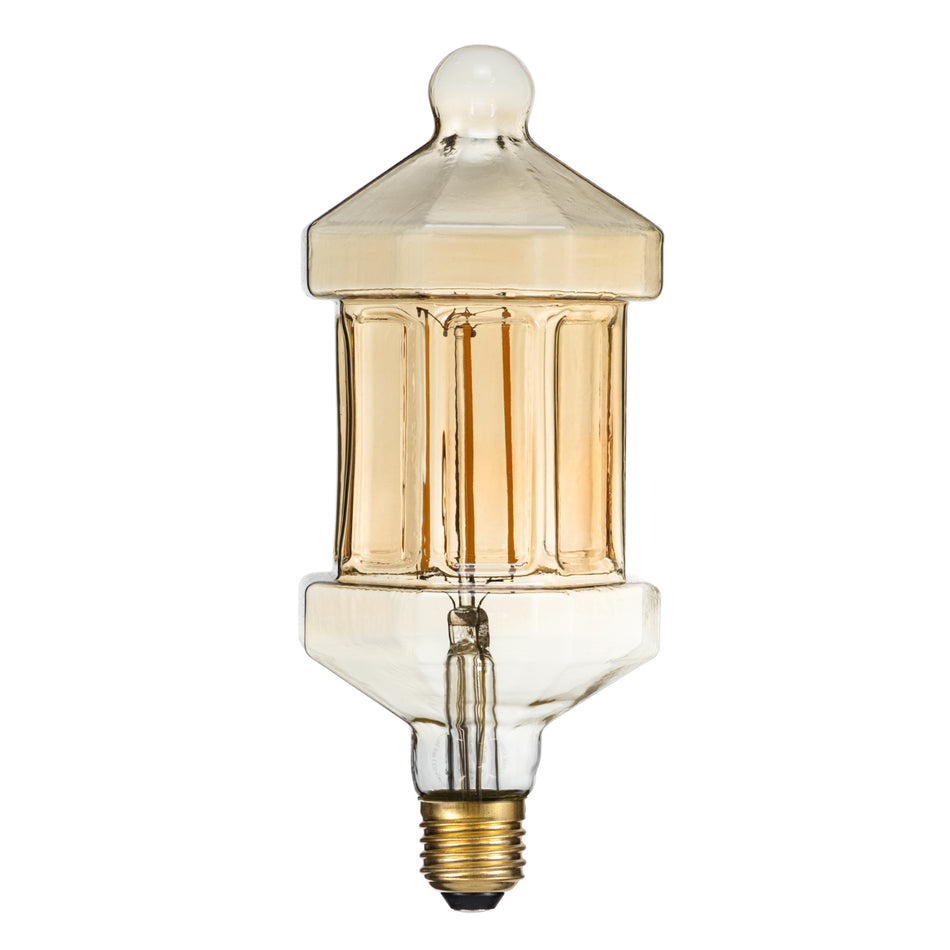 GLOBOSTAR® LANTERN 99026 Λάμπα E27 FT95 LED 8W 650lm 360° AC 220-240V IP20 Ultra Θερμό Λευκό 2200K Dimmable - Long Filament Chip - Μελί - Μ9.5 x Π9.5 x Υ21.5cm - 3 Χρόνια Εγγύηση