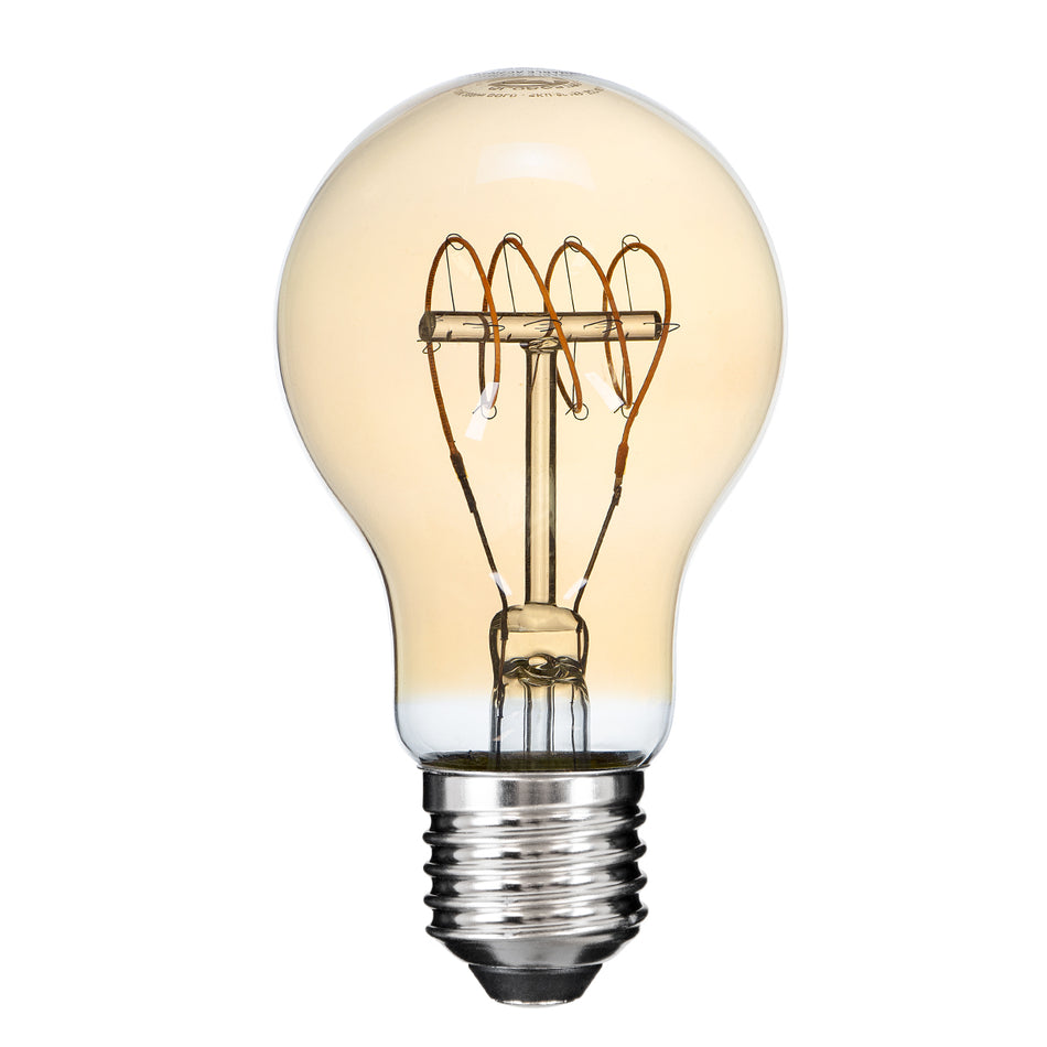 GLOBOSTAR® GLOBE 99059 Λάμπα E27 A60 LED 4W 280lm 360° AC 220-240V IP20 Ultra Θερμό Λευκό 2200K Dimmable - Ultra Thin Soft T Spiral Filament Chip - Μελί - Μ6 x Π6 x Υ10.5cm - 3 Χρόνια Εγγύηση