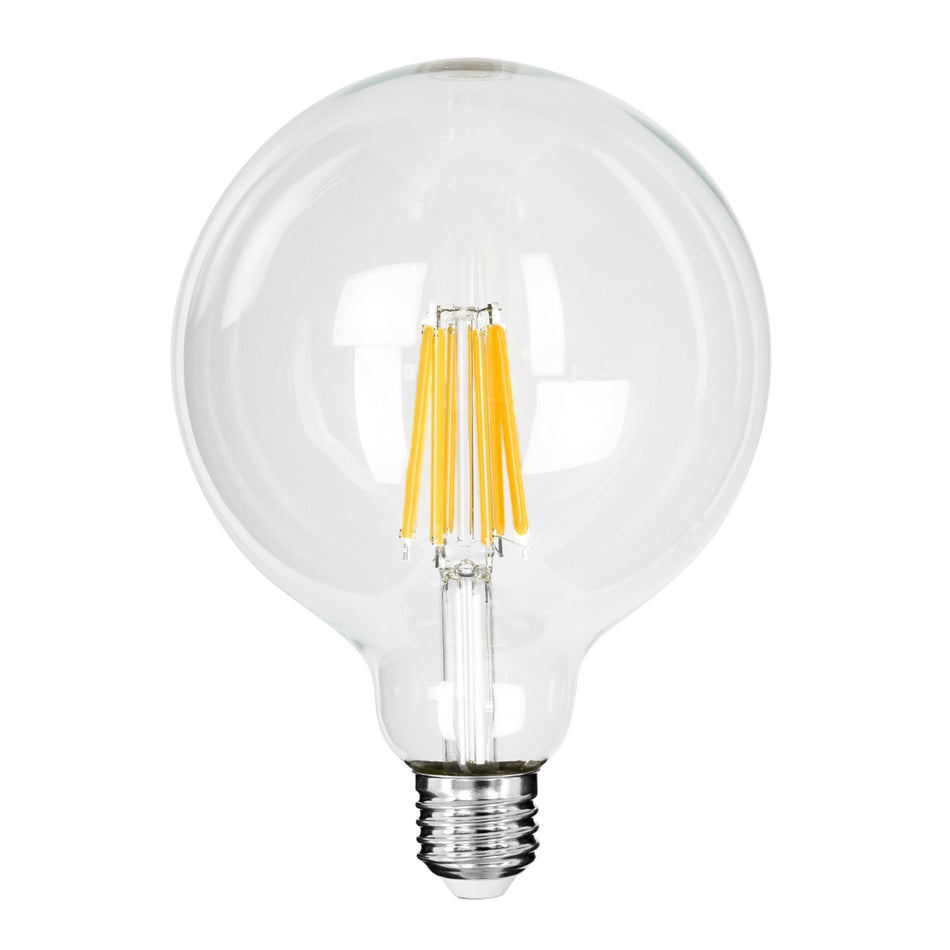 GLOBOSTAR® BUBBLE 99089 Λάμπα E27 G125 LED 7W 1470lm 360° AC 220-240V IP20 Θερμό Λευκό 2700K - Long Filament Chip - Διάφανο - Μ12.5 x Π12.5 x Υ13.8cm - 3 Χρόνια Εγγύηση