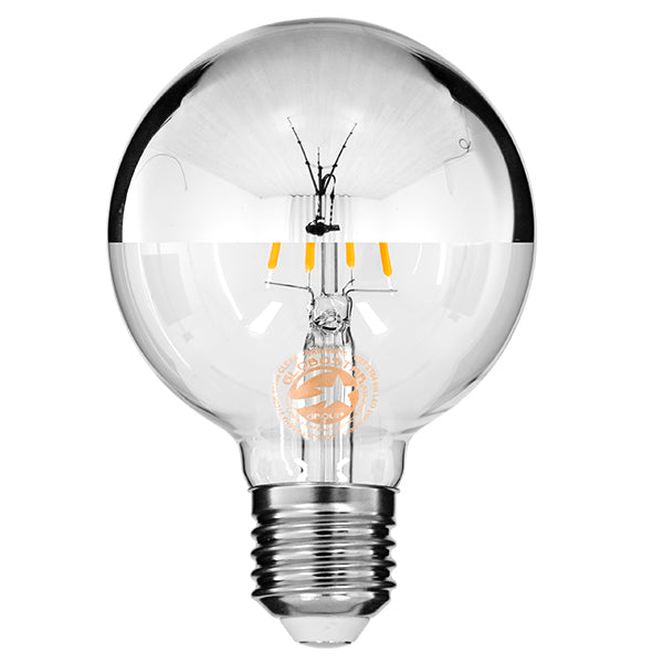 GLOBOSTAR® BUBBLE 99104 Λάμπα E27 G80 LED 4W 440lm 320° AC 220-240V IP20 Θερμό Λευκό 2700K Dimmable - Filament Chip - Διάφανο με Ανεστραμμένο Καθρέπτη Νίκελ Χρώμιο - Μ8 x Π8 x Υ12.5cm - 3 Χρόνια Εγγύηση
