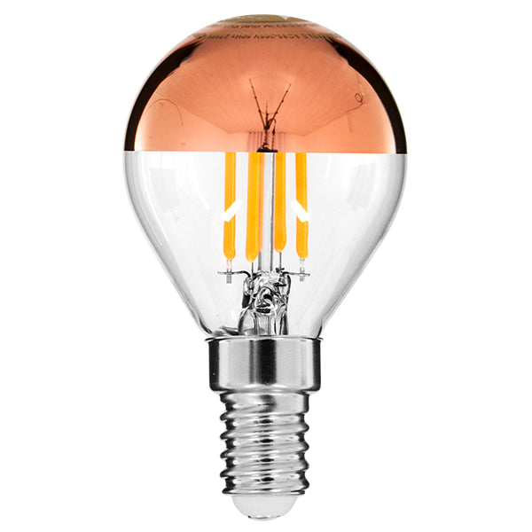 GLOBOSTAR® SPHERE 99109 Λάμπα E14 G45 LED 4W 420lm 320° AC 220-240V IP20 Ultra Θερμό Λευκό 2200K Dimmable - Filament Chip - Διάφανο με Χάλκινο Ανεστραμμένο Καθρέπτη - Μ4.5 x Π4.5 x Υ8.1cm - 3 Χρόνια Εγγύηση