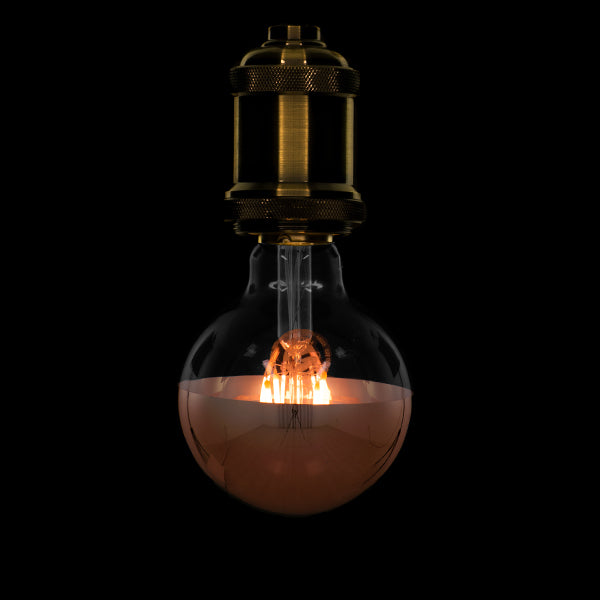 GLOBOSTAR® BUBBLE 99112 Λάμπα E27 G80 LED 4W 400lm 320° AC 220-240V IP20 Ultra Θερμό Λευκό 2200K Dimmable - Filament Chip - Διάφανο με Χάλκινο Ανεστραμμένο Καθρέπτη - Μ8 x Π8 x Υ12.5cm - 3 Χρόνια Εγγύηση