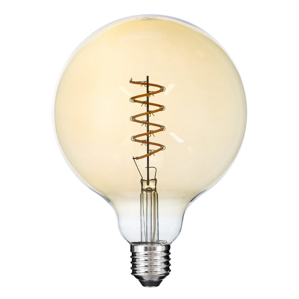 GLOBOSTAR® BUBBLE 99138 Λάμπα E27 G125 LED 4W 280lm 360° AC 220-240V IP20 Ultra Θερμό Λευκό 2200K Dimmable - Soft S Spiral Filament Chip - Μελί - Μ12.5 x Π12.5 x Υ18cm - 3 Χρόνια Εγγύηση