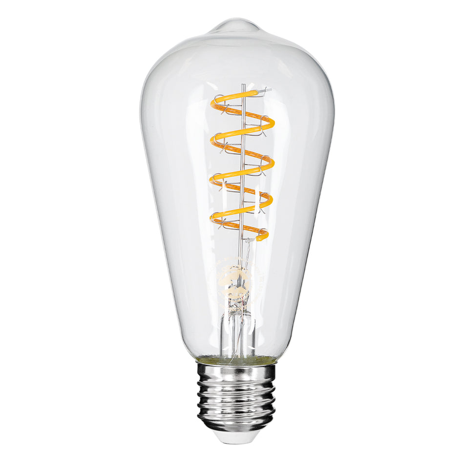 GLOBOSTAR® PEAR 99143 Λάμπα E27 ST64 LED 4W 300lm 360° AC 220-240V IP20 Θερμό Λευκό 2700K Dimmable - Soft S Spiral Filament Chip - Διάφανο - Μ6.4 x Π6.4 x Υ14cm - 3 Χρόνια Εγγύηση