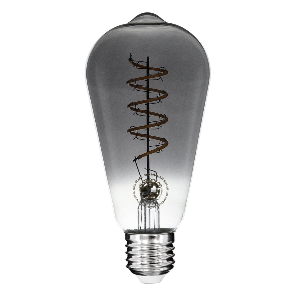 GLOBOSTAR® PEAR 99145 Λάμπα E27 ST64 LED 4W 280lm 360° AC 220-240V IP20 Θερμό Λευκό 2700K Dimmable - Soft S Spiral Filament Chip - Μαύρο Φιμέ - Μ6.4 x Π6.4 x Υ14cm - 3 Χρόνια Εγγύηση