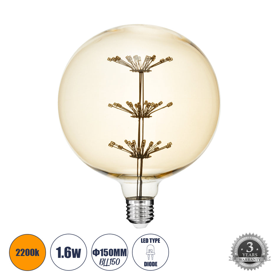 GLOBOSTAR® BALLOON 99210 Λάμπα E27 BLL150 LED 1.6W 140lm 360° AC 220-240V IP20 Ultra Θερμό Λευκό 2200K - Diode HP Filament Chip - Μελί - Μ15 x Π15 x Υ19.5cm - 3 Χρόνια Εγγύηση