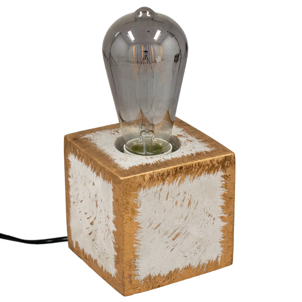 Ciment 99403 Lampa de lampă de masă naturală modernă cu lampă cu E27 Aur cu un cub unic - ciment gri / alb cu cablu de 1,8 m M10 x10 x y10cm