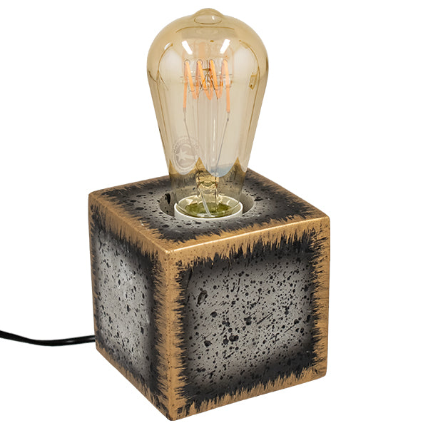 Ciment 99404 Lampa de lampă de masă naturală modernă cu lampă cu E27 Aur cu un cub unic - Ciment negru / gri cu cablu de 1,8 m M10 X10 X Y10CM