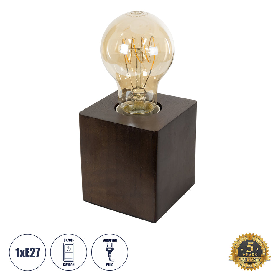 Cube 99406 Lampa de masă modernă din lemn Lampson cu E27 Cubul Întunecat Dark Cube - Nuc cu cablu de 1,8 m și comutator M8 X P8 X Y8CM